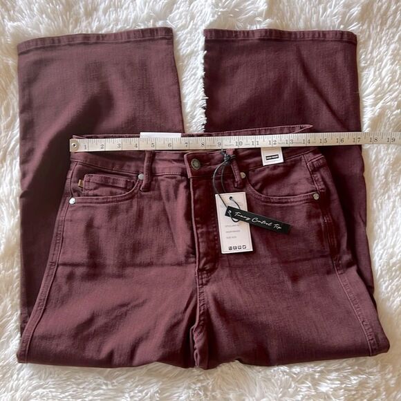 Judy Blue "Eva" Tummy Control Hi Waist Wide Leg Crop Burgundy Jeans 9/29 NWT - Picture 5 of 12